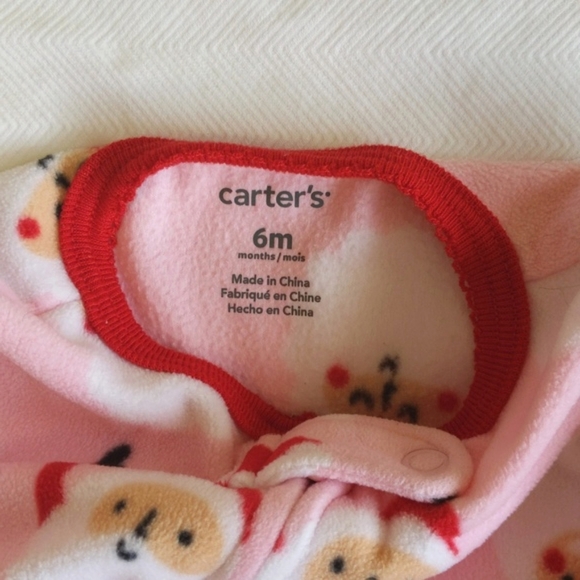 carter's pink santa fleece zipper footie sleeper pajamas 6 months baby girl - Picture 4 of 5